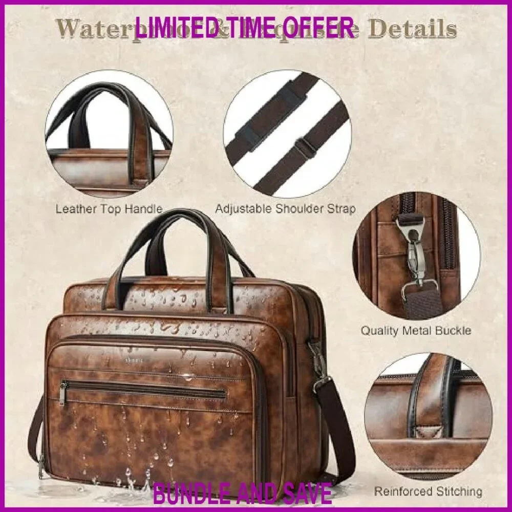 17 Inch Leather Laptop Messenger Bag Water-Resistant Large Shoulder Satchel